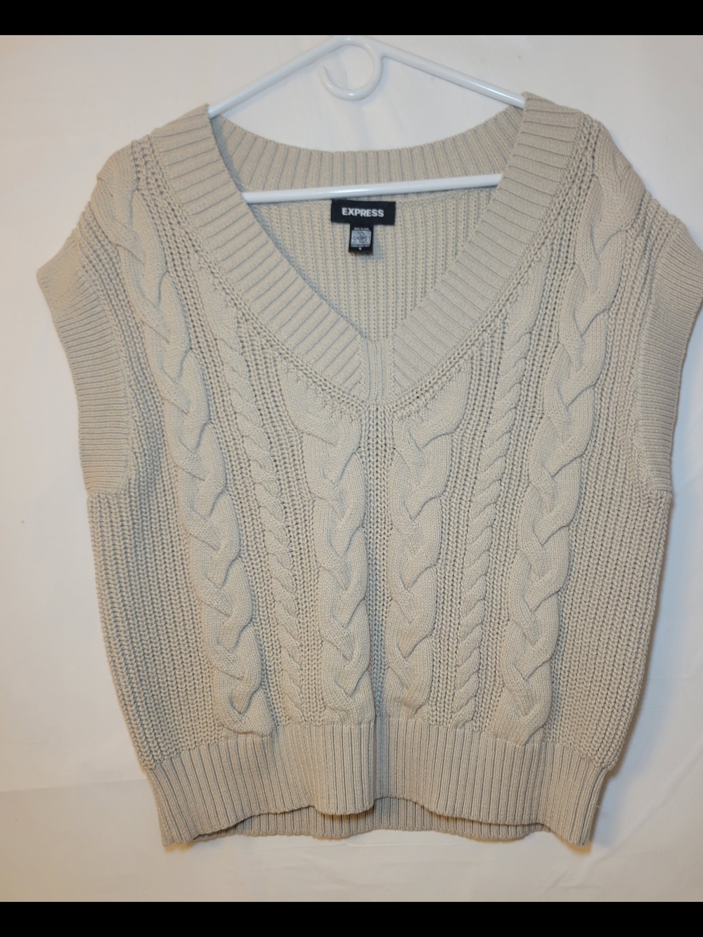 Express Cream Cable-Knit V-Neck Sweater Vest